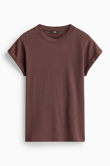Dames - T-shirt - relaxed fit - donkerbruin