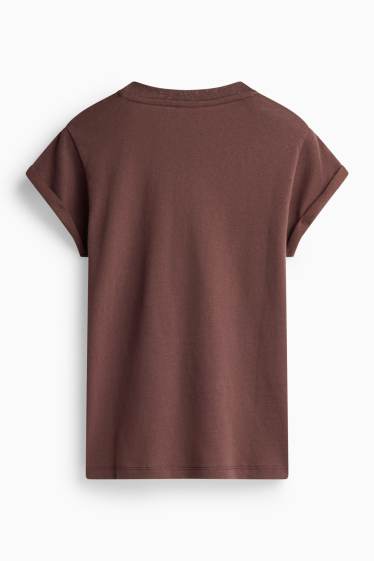 Dames - T-shirt - relaxed fit - donkerbruin