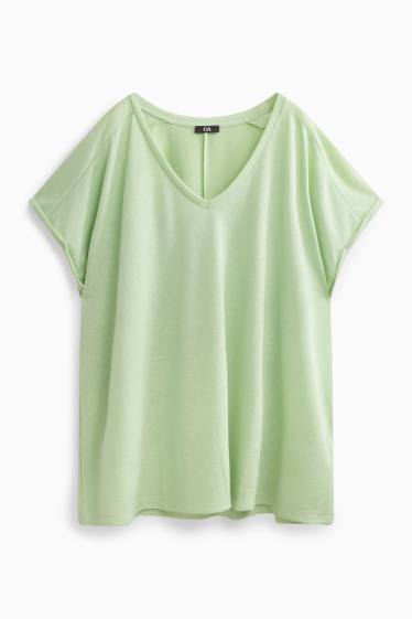 Damen - T-Shirt mit V-Ausschnitt - Relaxed Fit - hellgrün