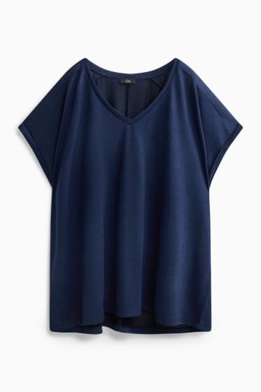 Damen - T-Shirt mit V-Ausschnitt - Relaxed Fit - dunkelblau