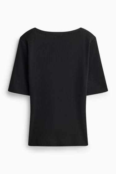 Damen - Henley-Shirt - Slim-Fit - gerippt - schwarz