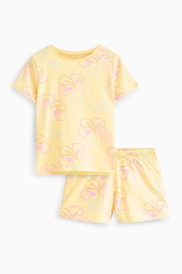 Kinderen: meisjes - Bloem - shortama - 2-delig - geel