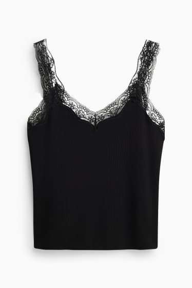 Dames - Top - geribd - zwart