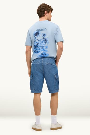 Heren - Denim cargoshort - mid waist - blauw