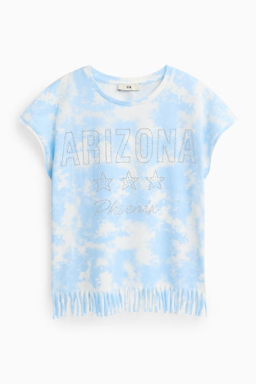 Kinder Mädchen - Arizona und Wolke - Kurzarmshirt mit Strasssteinen - blau / weiß