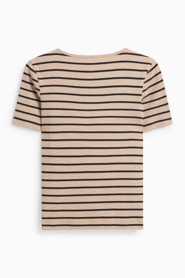 Dona - Samarreta de màniga curta - slim fit - acanalada - de ratlles - marró