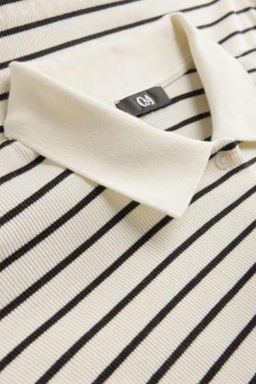 Femei - Tricou polo din tricot - regular fit - cu dungi - alb / negru