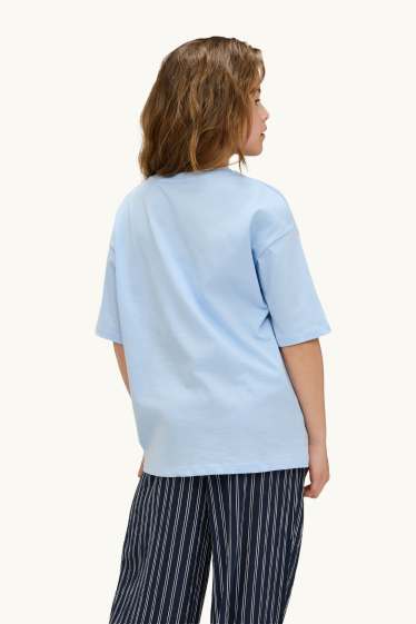 Children Girls - Butterfly - short sleeve T-shirt - light blue