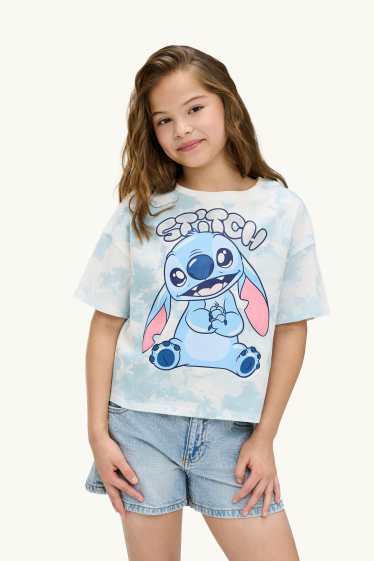 Kinder Mädchen - Multipack 2er - Lilo & Stitch - Kurzarmshirt - Glanz-Effekt - weiss / hellblau