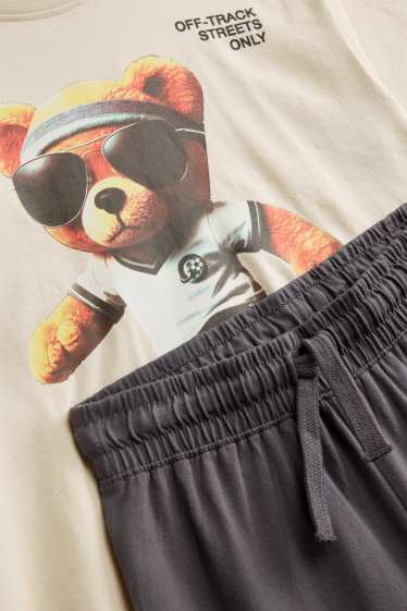 Kinder Buben - Teddybär - Set - Kurzarmshirt und Shorts - 2 teilig - beige