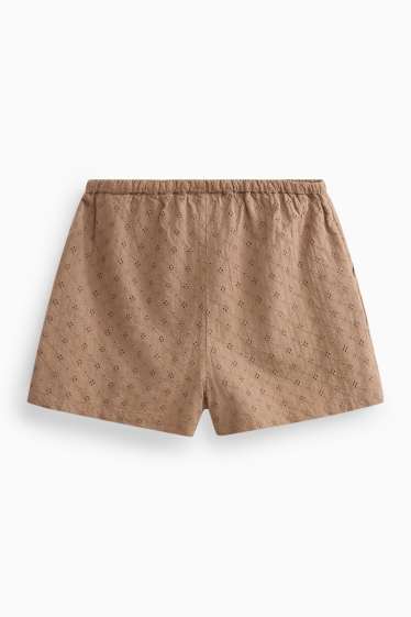 Damen - Shorts - Mid Waist - Broderie Anglaise - hellbraun