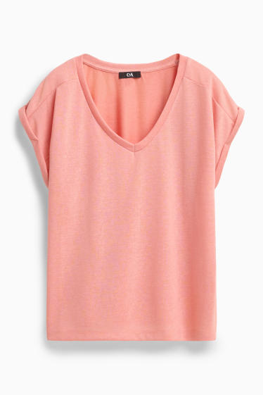 Women - V-neck T-shirt - relaxed fit - pink