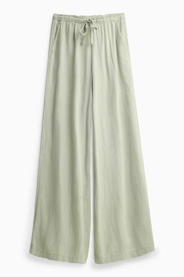 Femmes - Pantalon de toile en lin mélangé - mid waist - loose fit - vert
