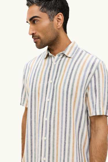 Hommes - Chemise - regular fit - col kent - lin mélangé - à rayures - blanc