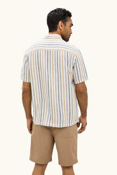 Hommes - Chemise - regular fit - col kent - lin mélangé - à rayures - blanc