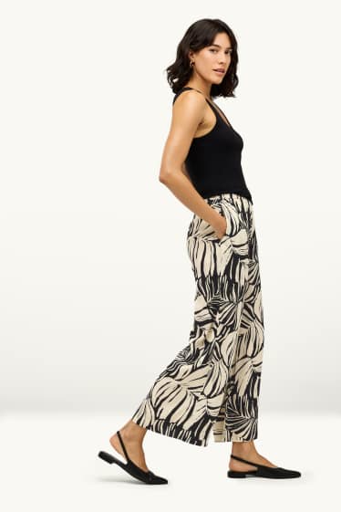 Damen - Stoffhose - High Waist - Palazzo - gemustert - schwarz / beige