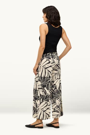 Damen - Stoffhose - High Waist - Palazzo - gemustert - schwarz / beige