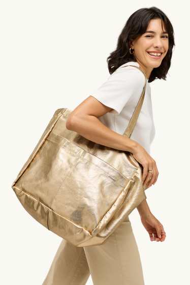 Donna - Shopper grande - effetto brillante - oro