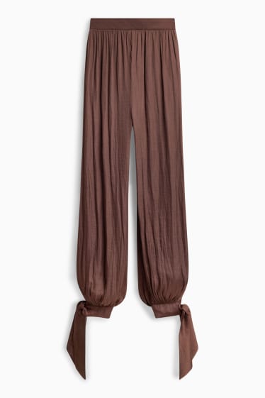 Dámské - Plátěné kalhoty - mid waist - balloon fit - tmavohnědá