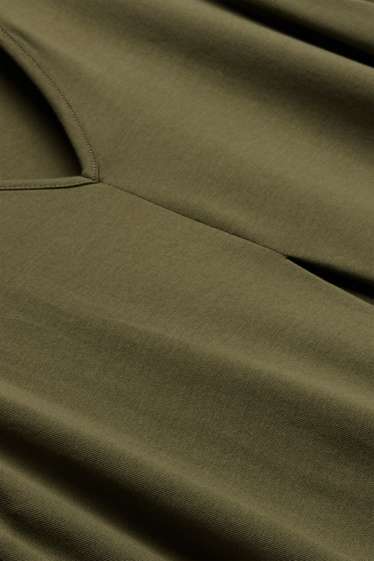 Women - V-neck A-line dress - khaki