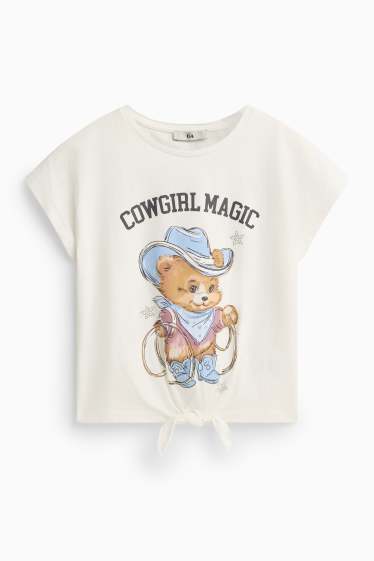 Kinder Mädchen - Teddybär - Kurzarmshirt - weiß