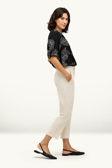 Women - Cloth trousers - mid-rise waist - tapered fit - white
