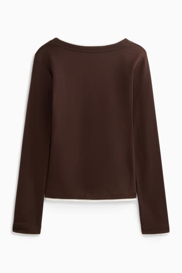 Damen - Langarmshirt - Slim Fit - 2-in-1-Look - braun
