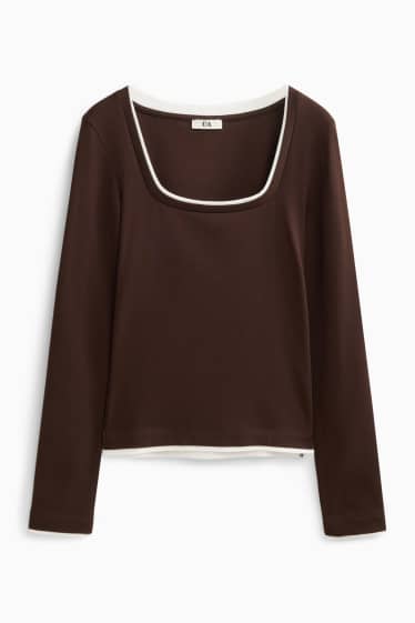 Damen - Langarmshirt - Slim Fit - 2-in-1-Look - braun