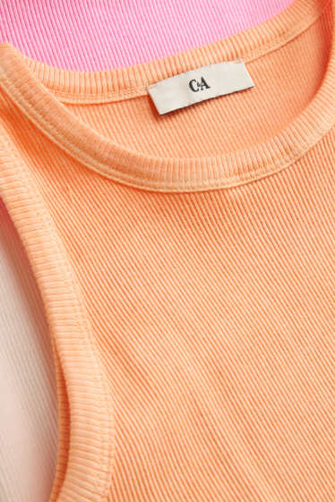 Kinder Mädchen - Kleid - gerippt - gemustert - weiss / orange