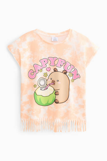 Kinder Mädchen - CapyFun - Kurzarmshirt - gemustert - weiss / orange