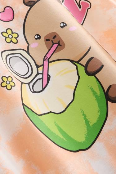 Kinder Mädchen - CapyFun - Kurzarmshirt - gemustert - weiss / orange