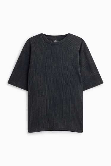 Men - T-shirt - oversized - ribbed - black