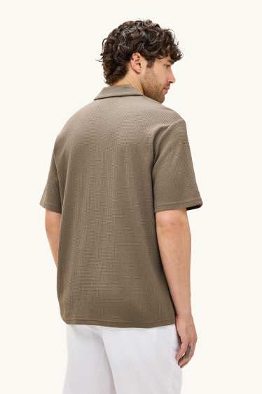 Heren - Overhemd - loose fit - reverskraag - met structuur - bruin