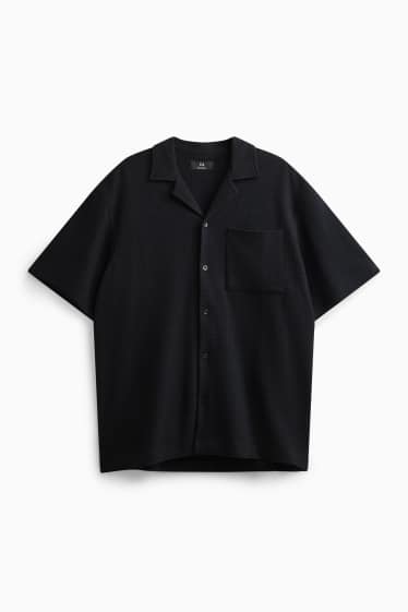 Hommes - Chemise - relaxed fit - col à revers - finition texturée - noir