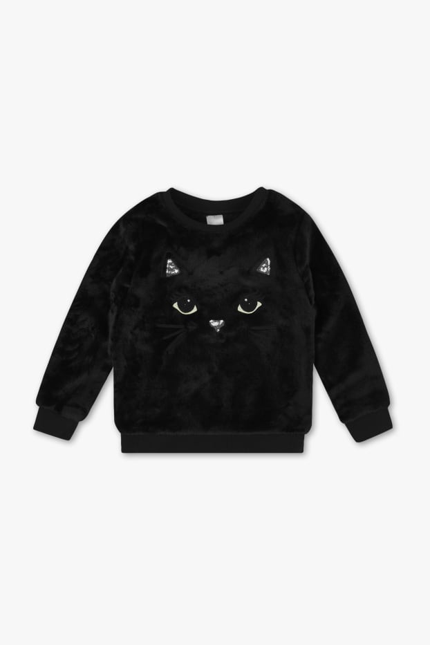 Enfants filles - Pull en polaire - finition brillante - noir