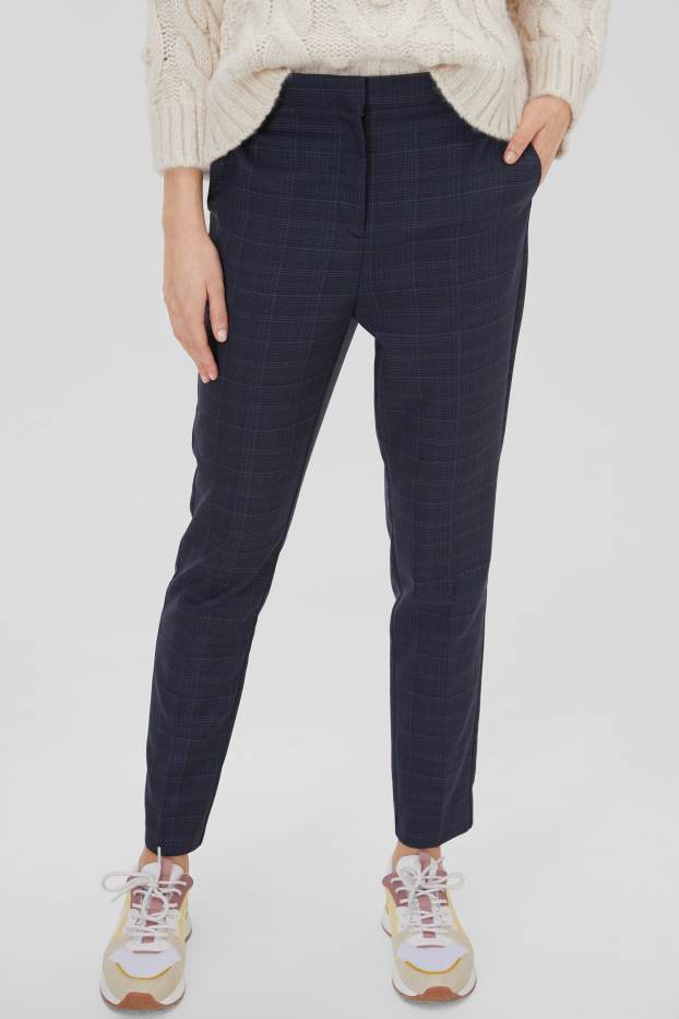 Damen - Hose - kariert - dunkelblau