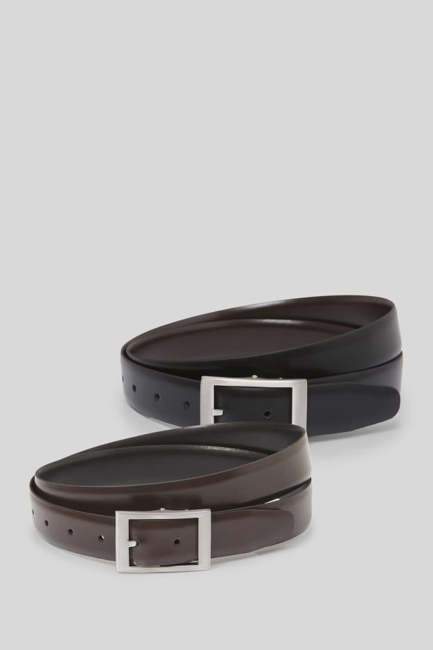 Hommes - Ceinture en cuir réversible - marron foncé