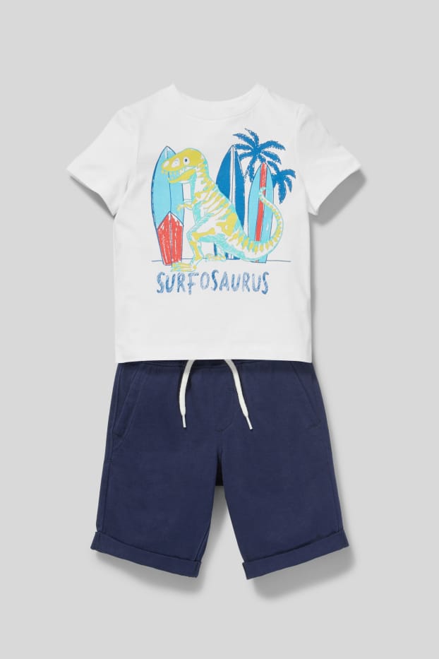 Kinder Jungen - Set - Kurzarmshirt und Shorts - weiß / blau