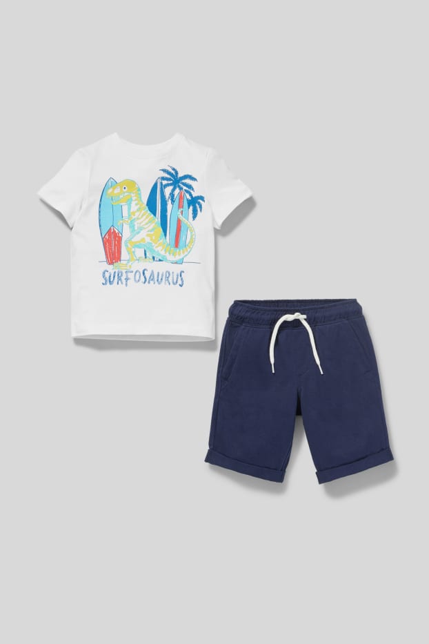 Kinder Jungen - Set - Kurzarmshirt und Shorts - weiß / blau