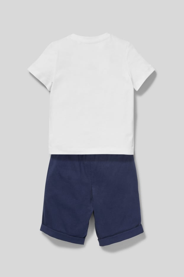 Kinder Jungen - Set - Kurzarmshirt und Shorts - weiß / blau