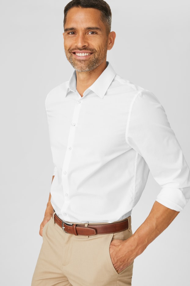 Hommes - Chemise de bureau - slim fit - col kent - facile à repasser - blanc