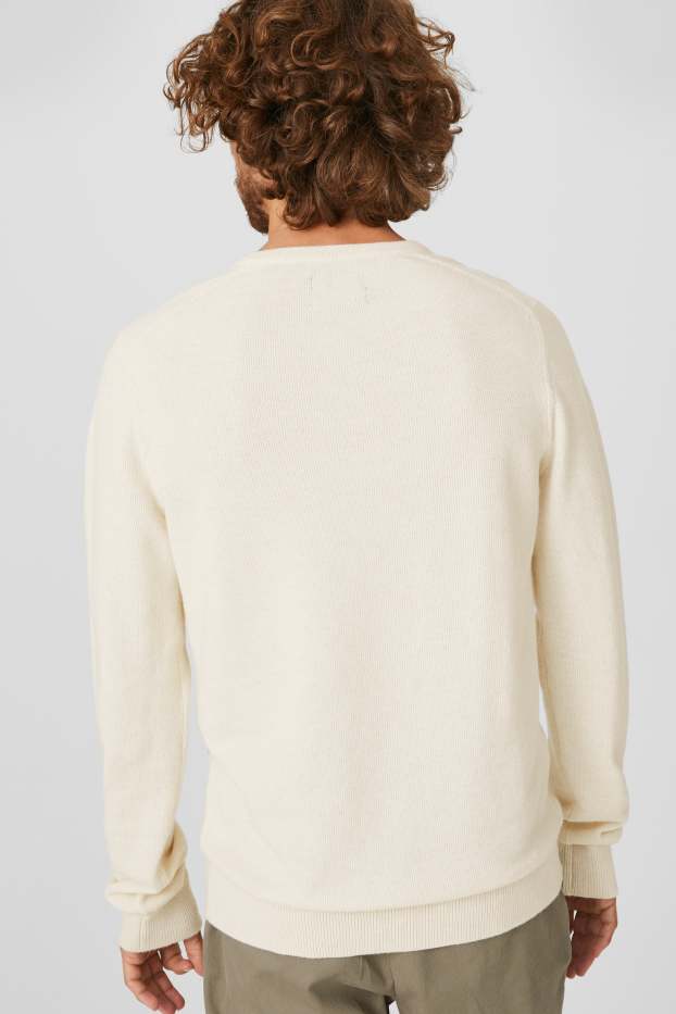 Pánské - Svetr s kašmírem - krémové barvy