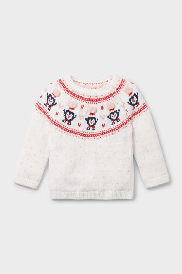 Baby Mädchen - Baby-Weihnachtspullover - weiß / rosa