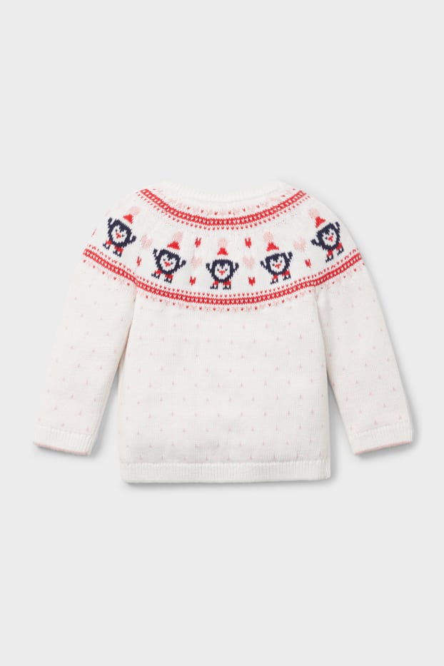 Baby Mädchen - Baby-Weihnachtspullover - weiß / rosa