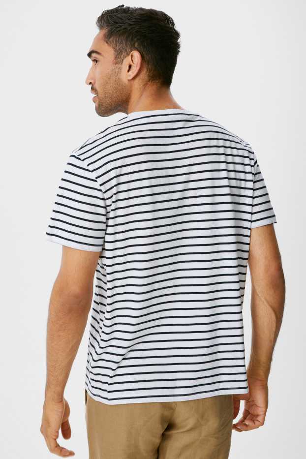 Hommes - T-shirt - rayé - blanc / bleu