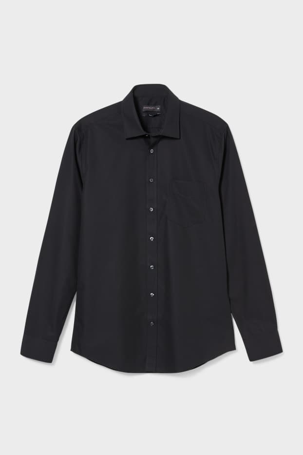 Hommes - Chemise de bureau - slim fit - col kent - noir