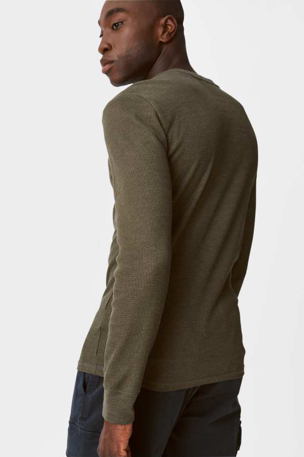 Heren - Set van 2 - longsleeve - grijs / donkergroen