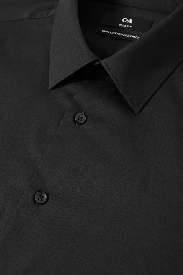 Pánské - Business košile - slim fit - kent - snadné žehlení - černá