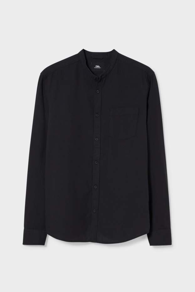 Men - CLOCKHOUSE - shirt - regular fit - band collar - black