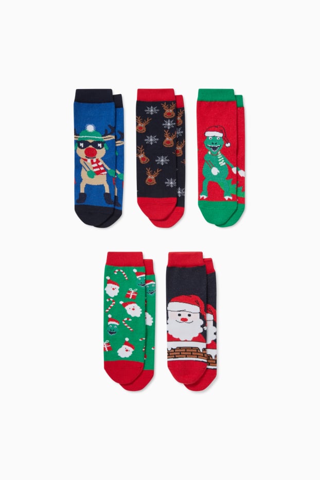 Kinderen: jongens - Set van 5 - kerstsokken - rood / donkerblauw